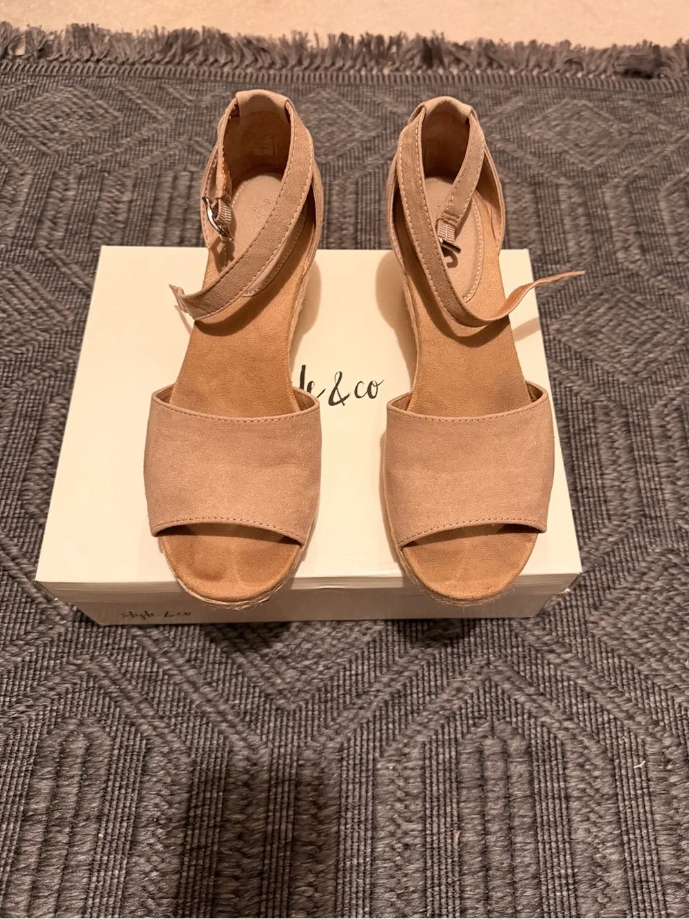 Style & Co. Tan Suede Ankle-Strap Wedge Sandals